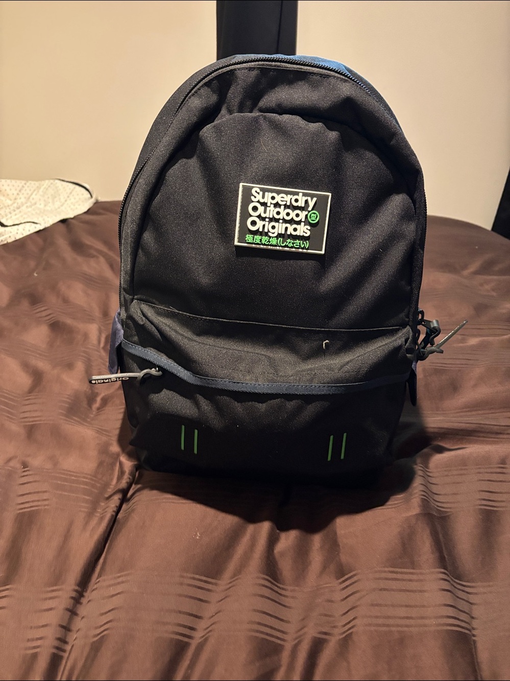 Superdry Black Backpack with Green Detail